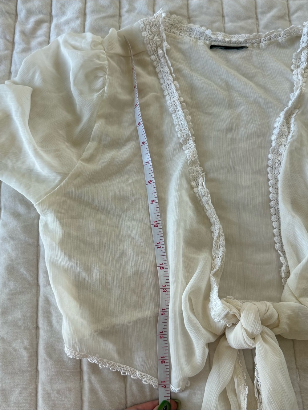 Cottagecore Fairycore boho White mesh lace trim tie front top cardigan lace trim - Picture 6 of 6